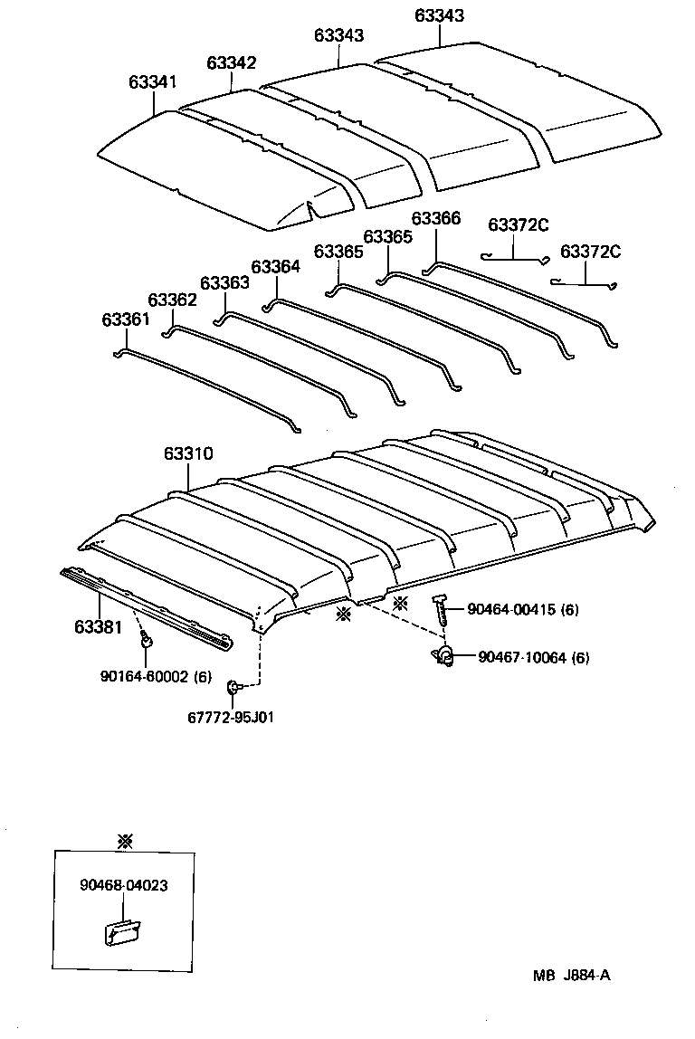 63361-95702 SUPPORT, ROOF HEADLINING, NO.1 product image