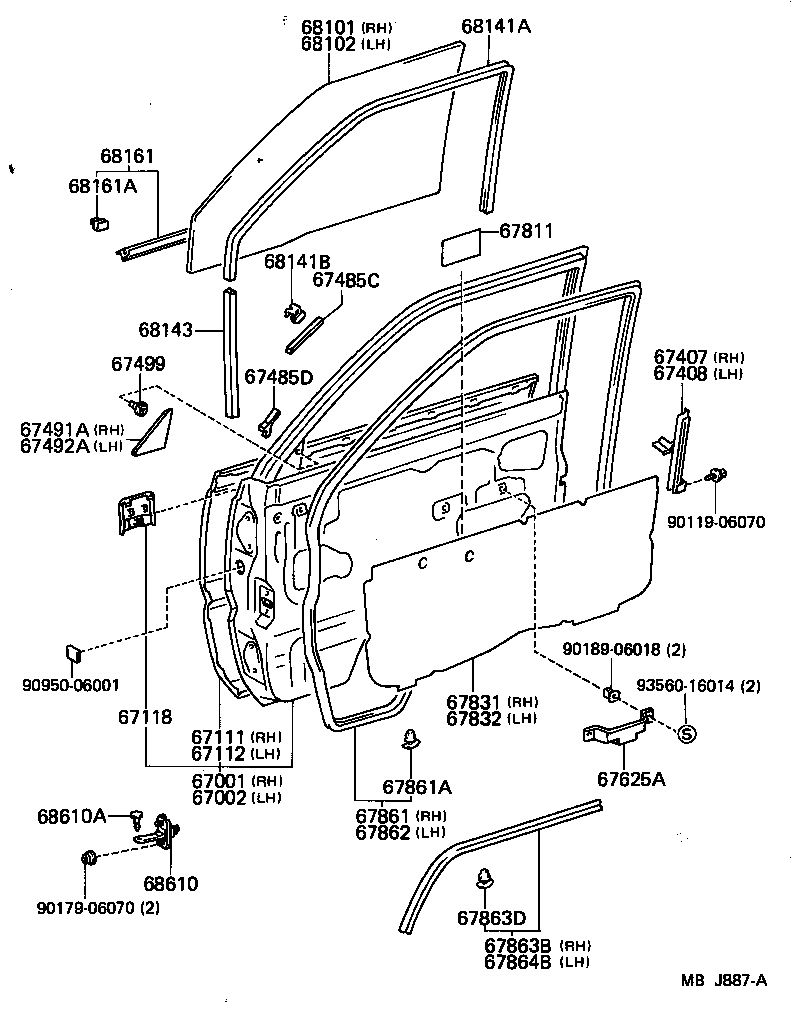 68111-95707 GLASS SUB-ASSY, FRONT DOOR, RH product image