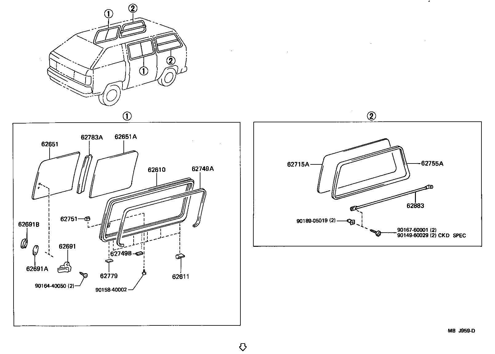 62735-95705 GLASS, SIDE WINDOW, NO.1, REAR (FOR SLIDE TYPE) product image