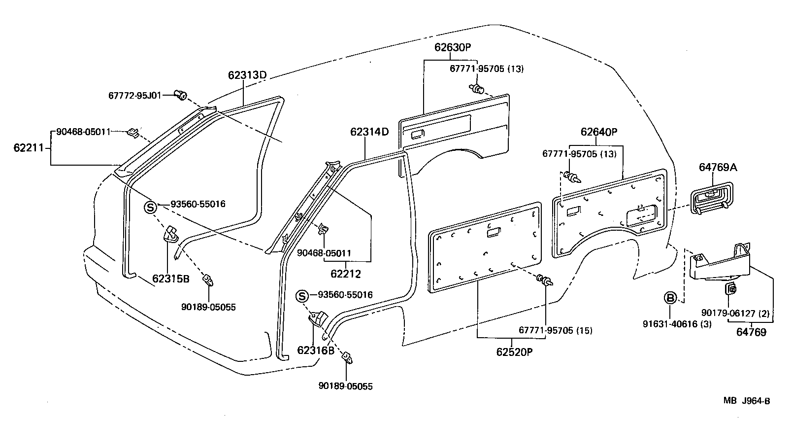 62413-95705-06 GARNISH, CENTER PILLAR, LOWER RH product image