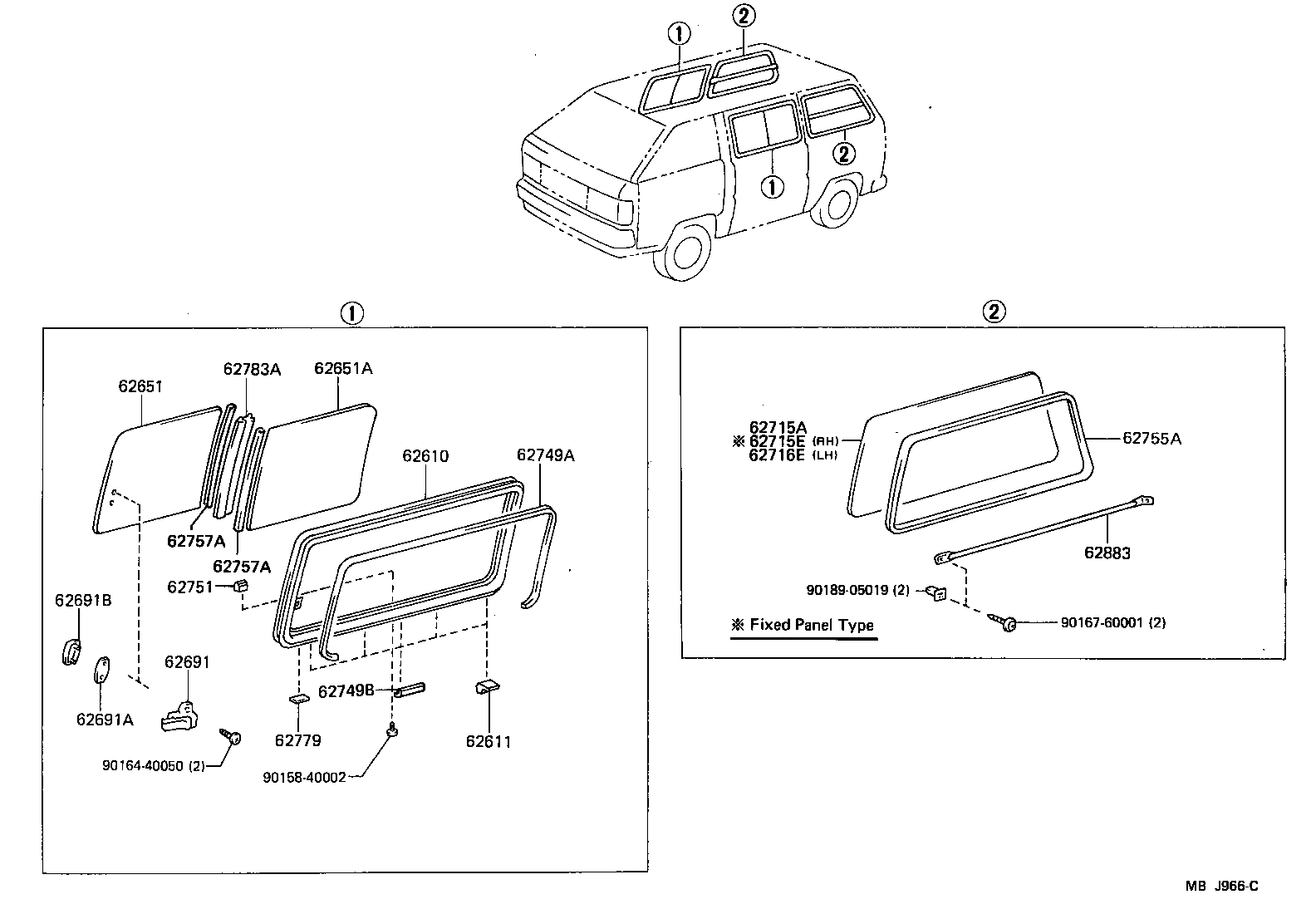 62735-95709 GLASS, SIDE WINDOW, NO.1, REAR (FOR SLIDE TYPE) product image