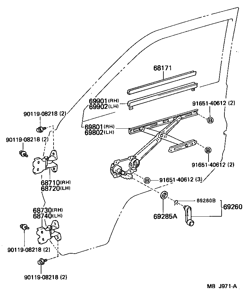 69820-95704 REGULATOR SUB-ASSY, FRONT DOOR WINDOW, LH product image