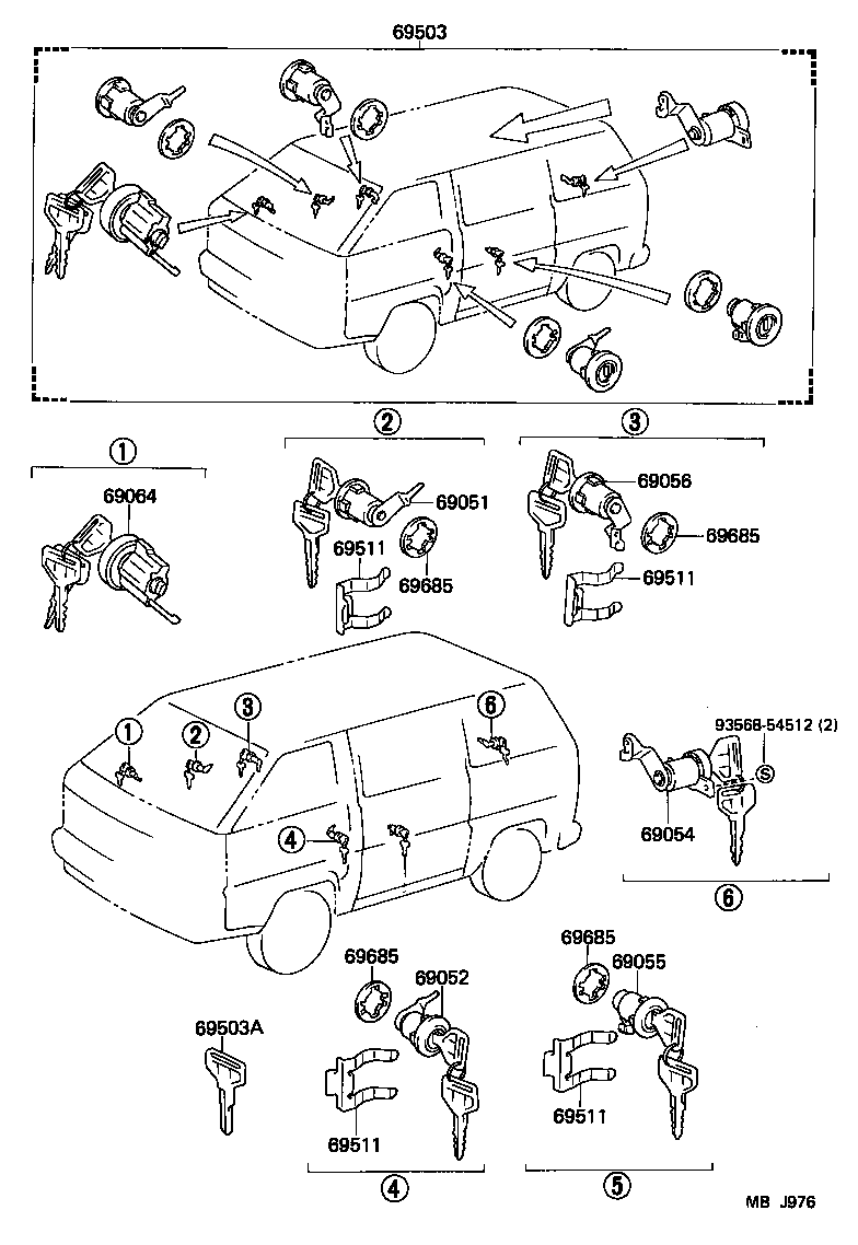 69055-95709 CYLINDER & KEY SET, BACK DOOR LOCK product image