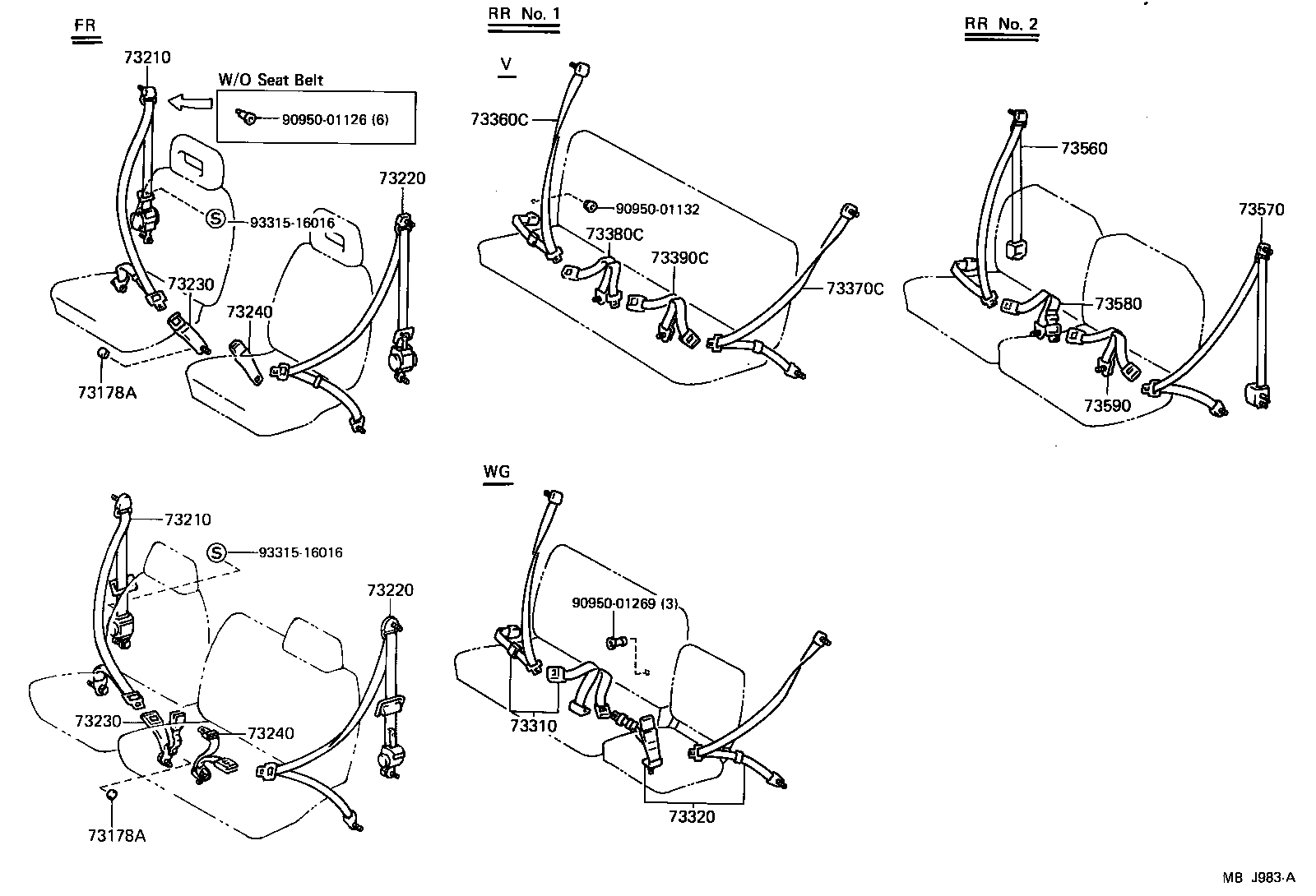 73390-95702-06 BELT ASSY, REAR NO.1 SEAT, INNER LH product image