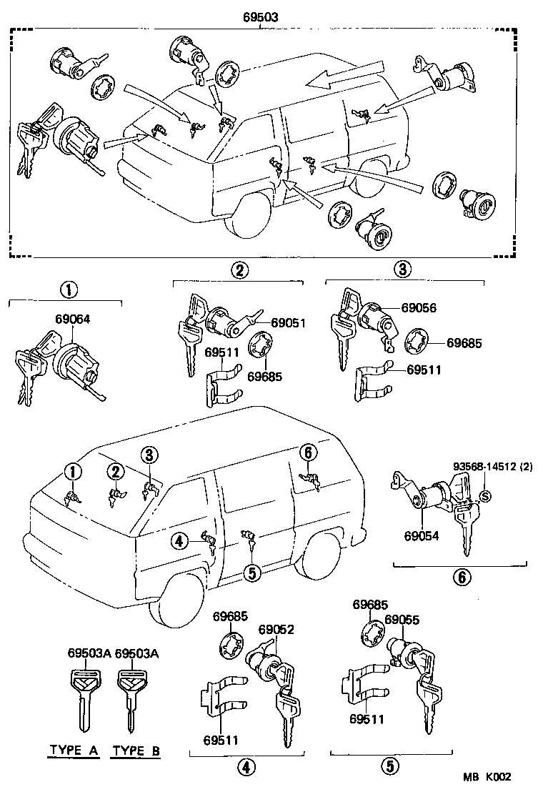 69052-95705 CYLINDER & KEY SET, DOOR LOCK, LH product image
