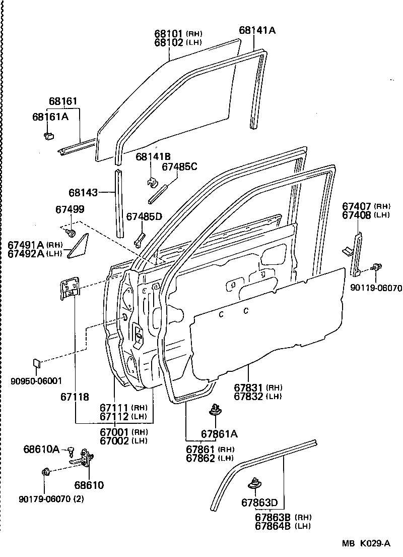 67404-95700 FRAME SUB-ASSY, FRONT DOOR, REAR LOWER LH product image