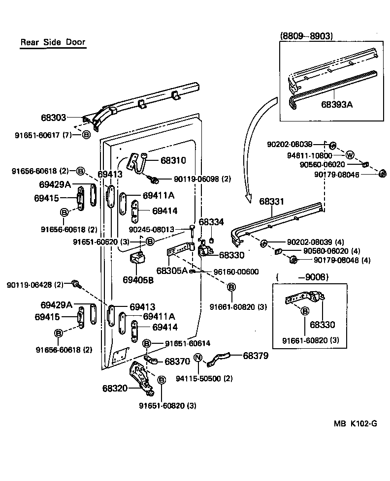 68403-90F02 RAIL SUB-ASSY, FRONT SLIDE DOOR, CENTER RH product image