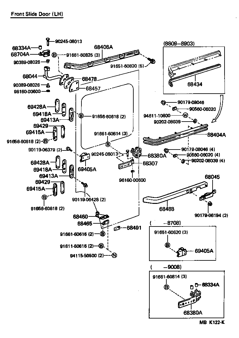 68403-90F02 RAIL SUB-ASSY, FRONT SLIDE DOOR, CENTER RH product image