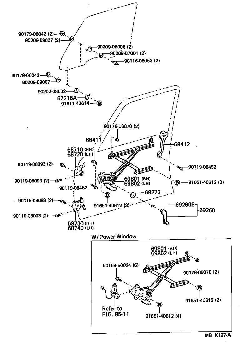 69801-22090 REGULATOR SUB-ASSY, FRONT DOOR WINDOW, RH product image