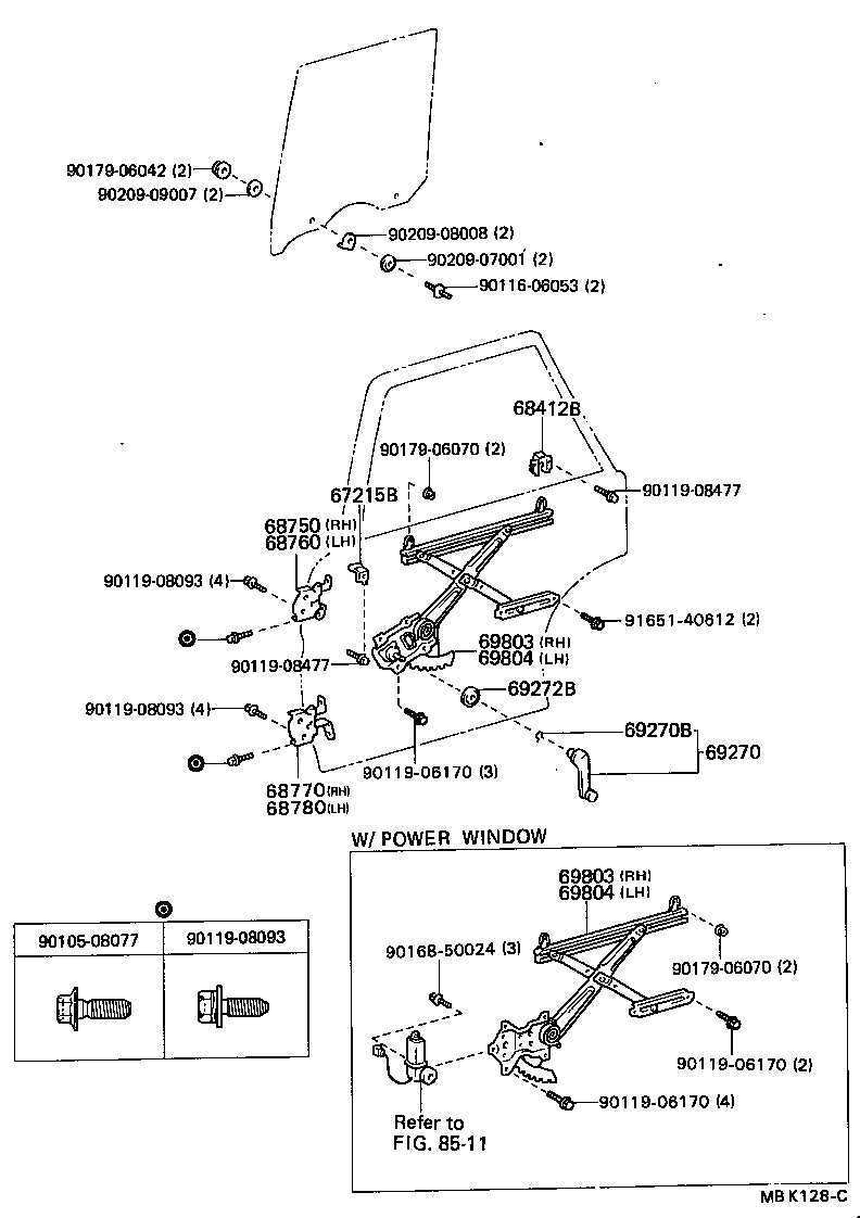 69804-22080 REGULATOR SUB-ASSY, REAR DOOR WINDOW, LH product image