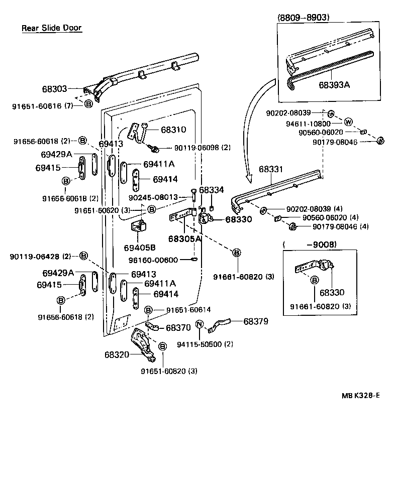 68403-90F01 RAIL SUB-ASSY, FRONT SLIDE DOOR, CENTER RH product image