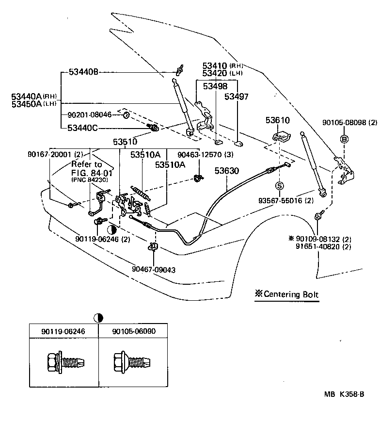 Toyota 53630-14241 CABLE ASSY, HOOD LOCK CONTROL