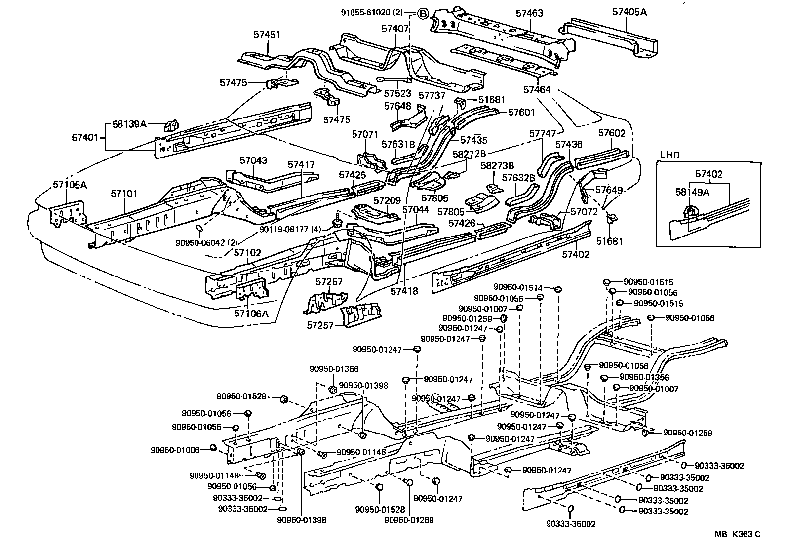 57105-14020 PLATE SUB-ASSY, FRONT SIDE MEMBER, RH product image