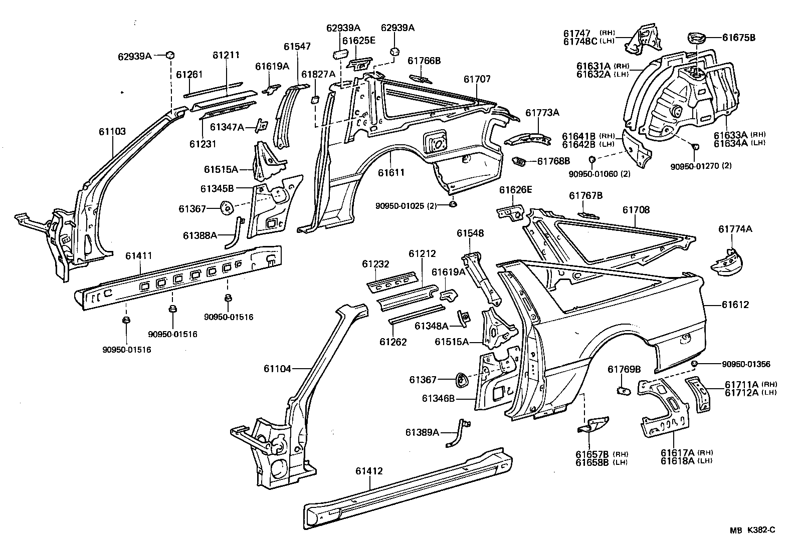 Toyota 61607-14906 PANEL, QUARTER WHEEL HOUSE, INNER RH