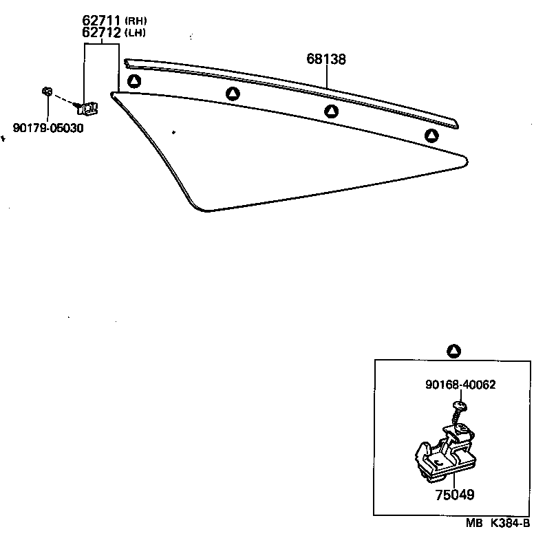 Toyota 62710-14240 GLASS, QUARTER WINDOW, RH