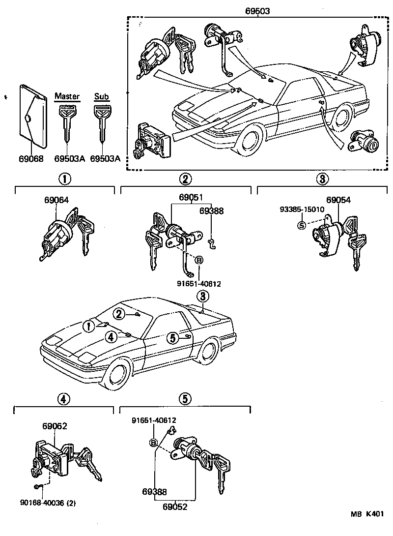 69051-14150 CYLINDER & KEY SET, DOOR LOCK, RH product image