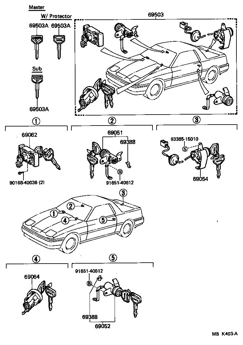 Toyota 69005-14601-03 CYLINDER SET, LOCK
