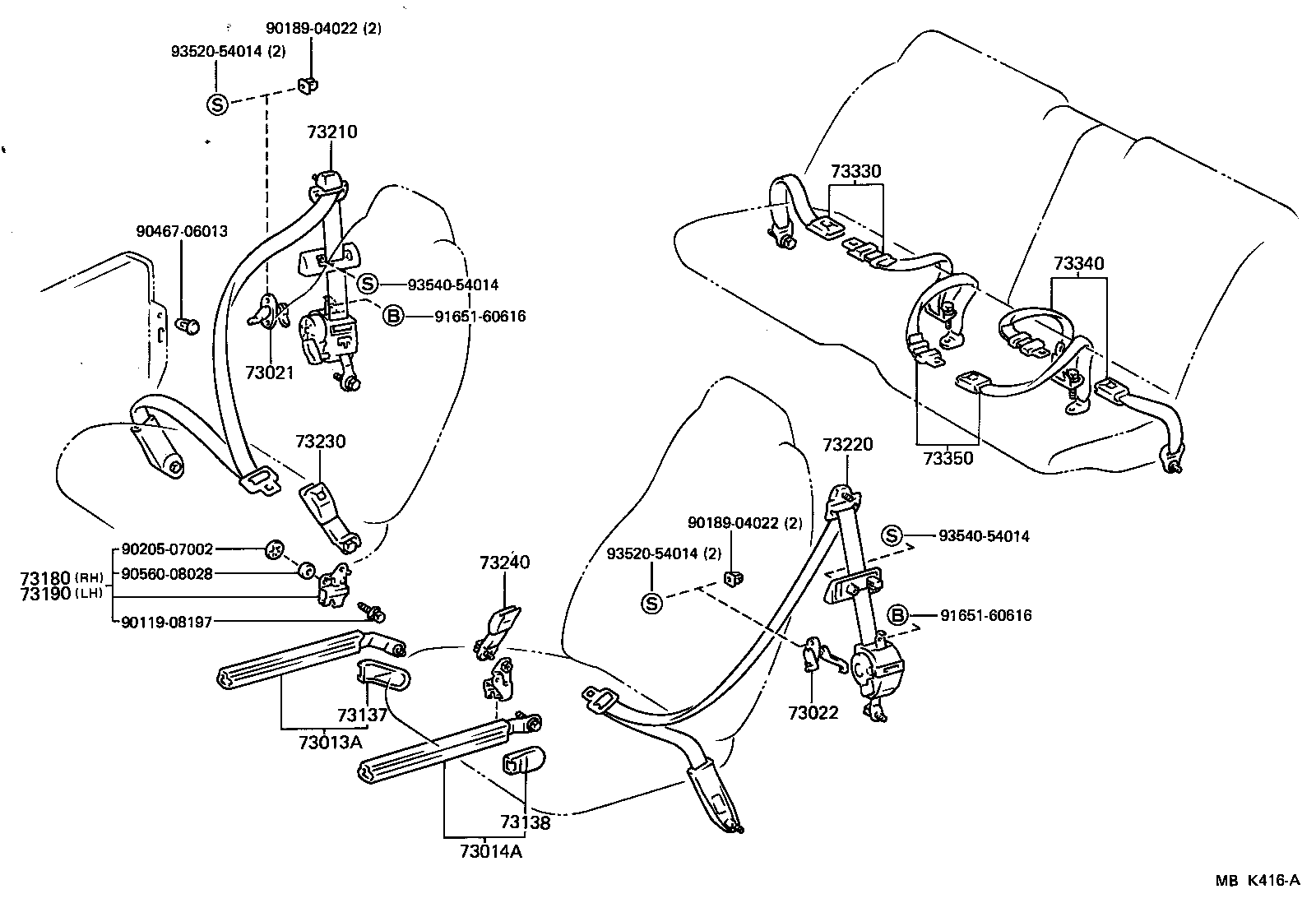 73350-14050-04 BELT ASSY, REAR SEAT LAP TYPE, CENTER product image