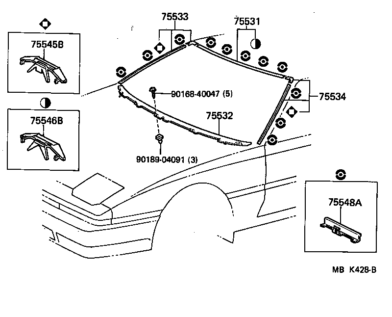 Toyota 75533-14170 MOULDING, WINDSHIELD, OUTSIDE RH