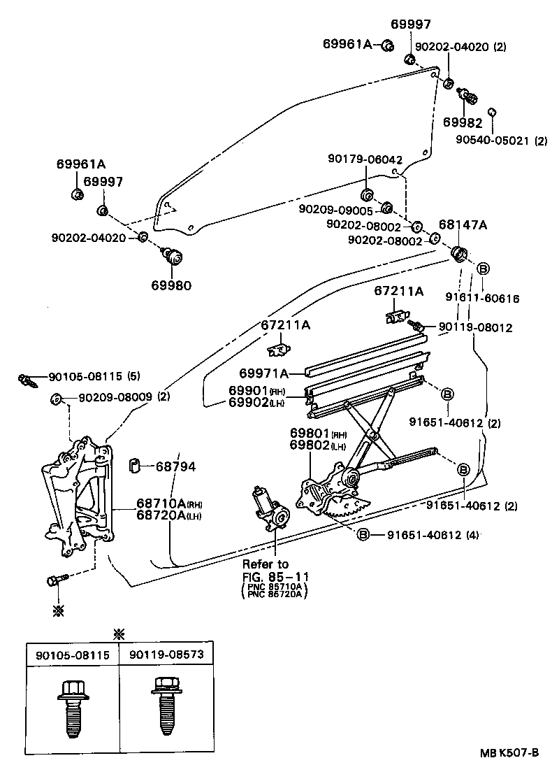 69801-24020 REGULATOR SUB-ASSY, FRONT DOOR WINDOW, RH product image
