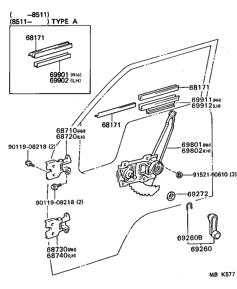 69810-95404 REGULATOR SUB-ASSY, FRONT DOOR WINDOW, RH product image