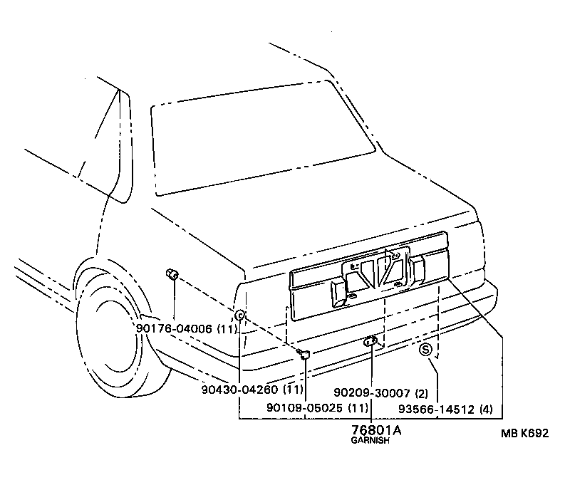 76801-19115 GARNISH SUB-ASSY, BACK DOOR, OUTSIDE product image