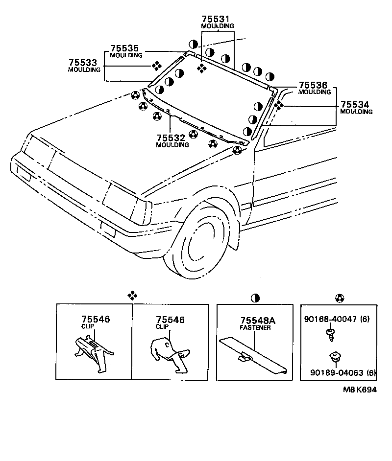 75541-12150 MOULDING, WINDSHIELD CORNER, UPPER RH product image