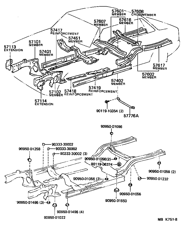 Toyota 57402-02010 MEMBER SUB-ASSY, MAIN FLOOR SIDE, LH