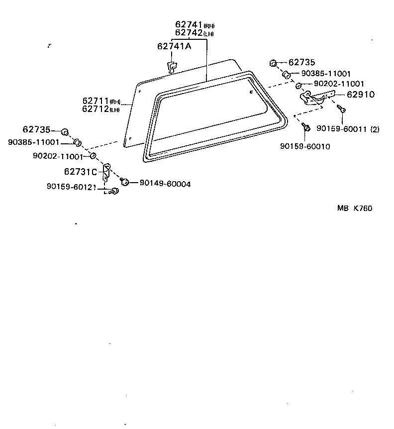 62741-02010 WEATHERSTRIP, QUARTER WINDOW, RH product image