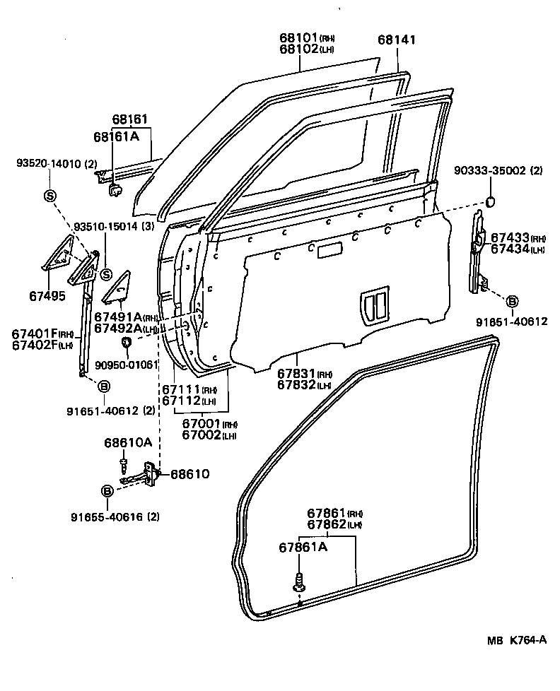 Toyota 67610-02011-G5 BOARD SUB-ASSY, FRONT DOOR TRIM, RH
