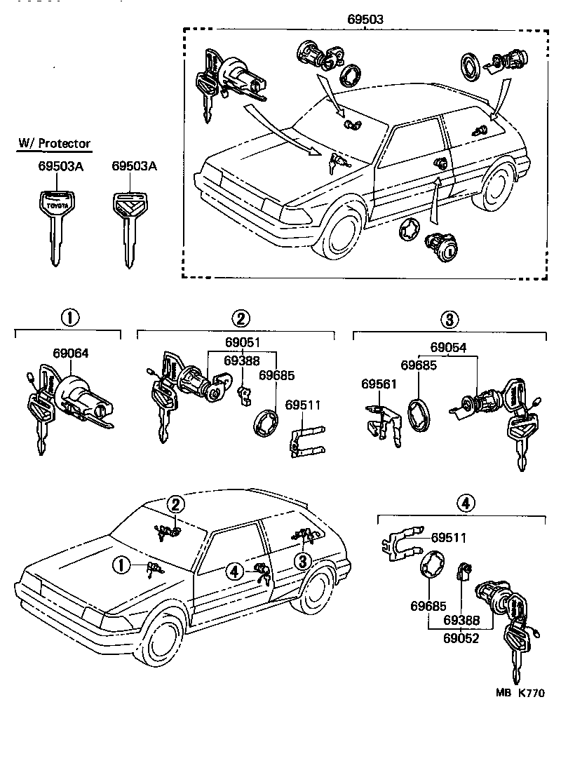 69052-02010 CYLINDER & KEY SET, DOOR LOCK, LH product image