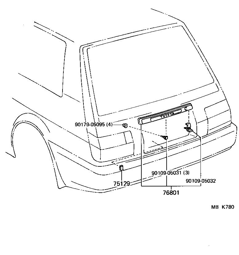 76801-02010 GARNISH SUB-ASSY, BACK DOOR, OUTSIDE product image