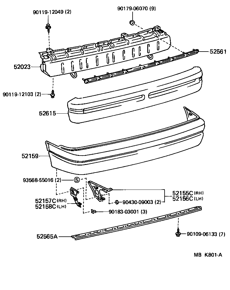 52155-16100 SUPPORT, REAR BUMPER SIDE, NO.1 RH product image
