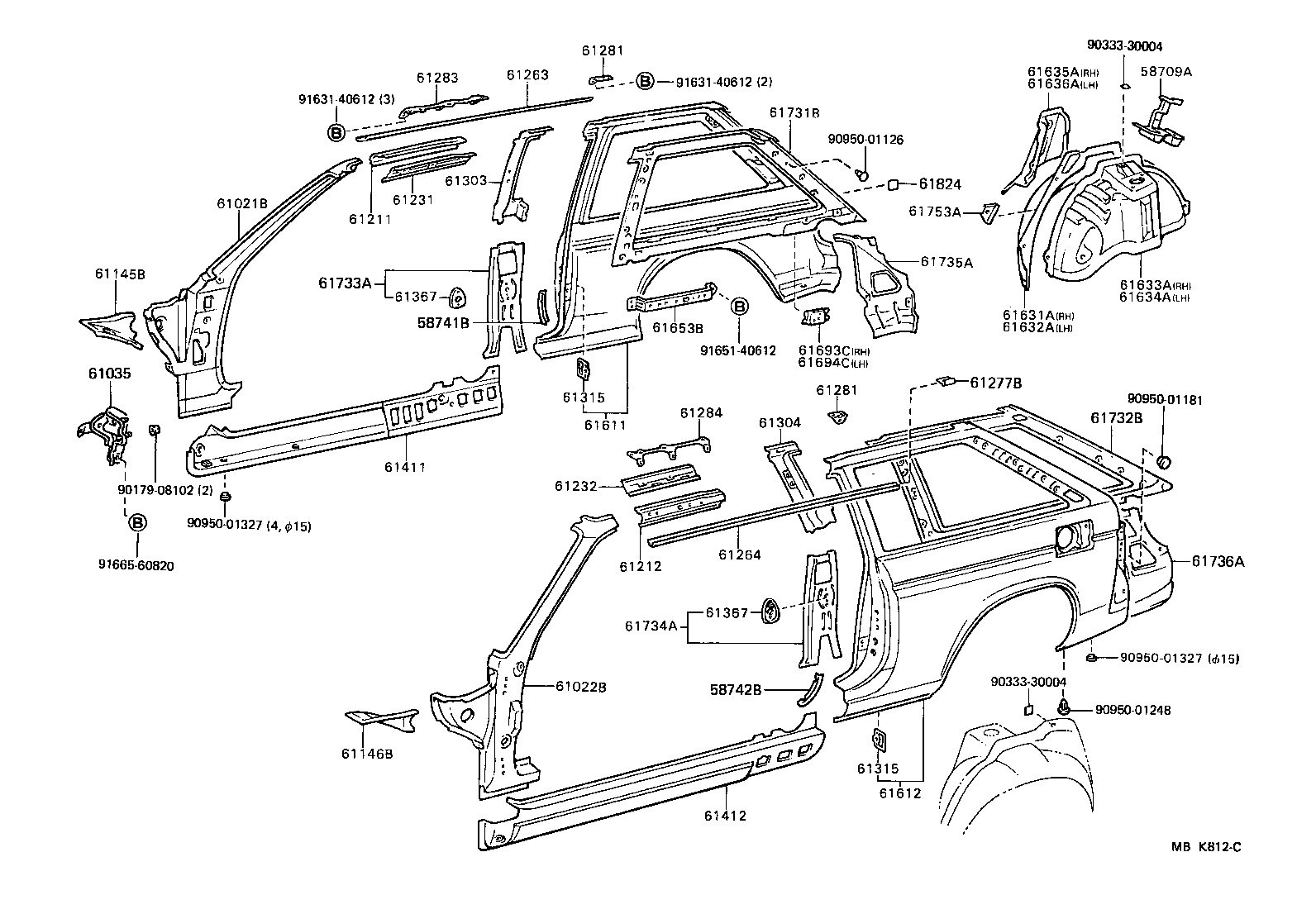 Toyota 61232-16150 RAIL, ROOF SIDE, INNER LH