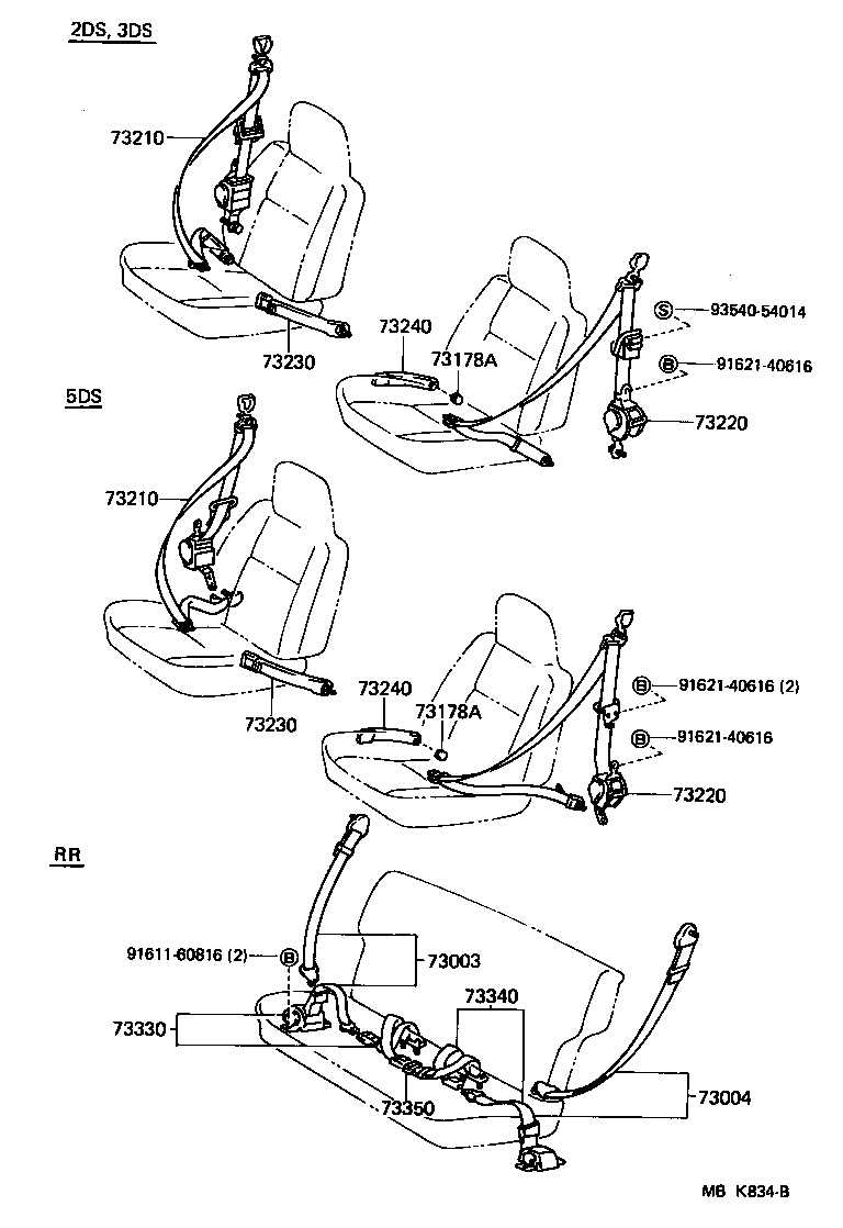 Toyota 73003-16010-01 BELT SET, REAR SEAT 3 POINT TYPE, RH