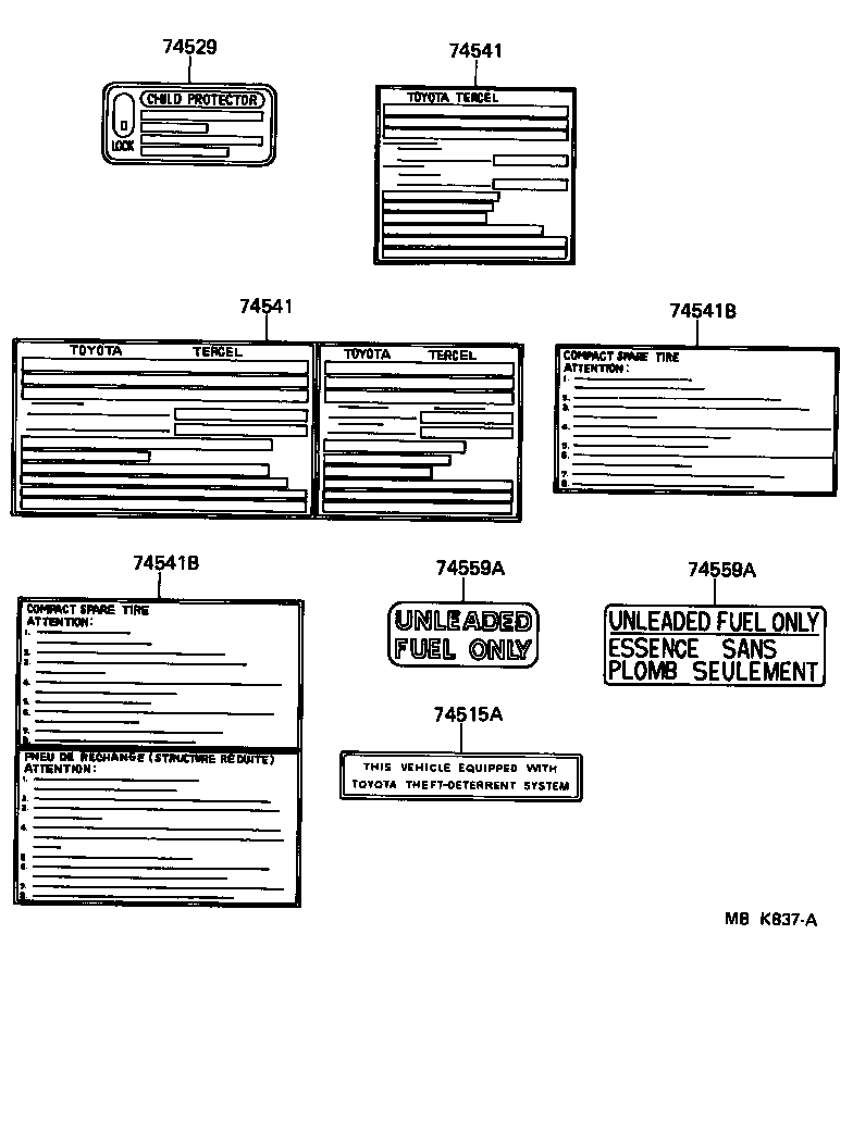 Toyota 42661-16240 PLATE, TIRE PRESSURE CAUTION