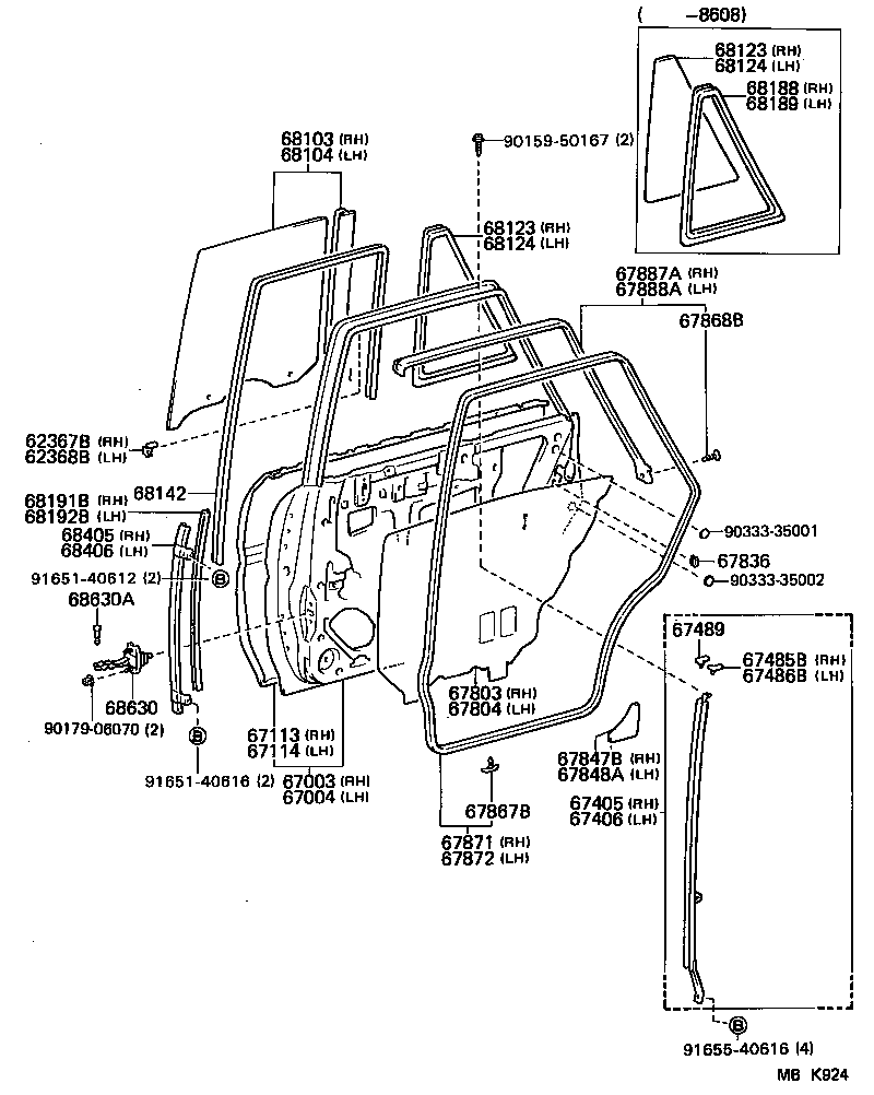 68103-22100 GLASS SUB-ASSY, REAR DOOR, RH product image