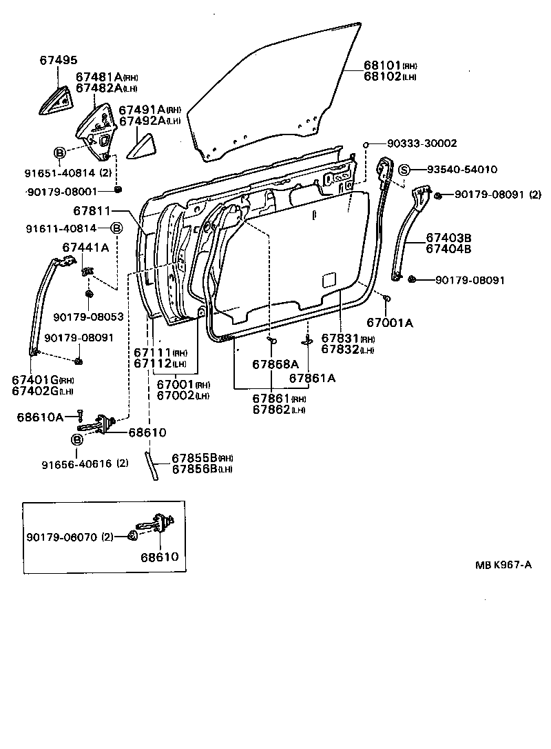 67401-32070 FRAME SUB-ASSY, FRONT DOOR, FRONT LOWER RH product image