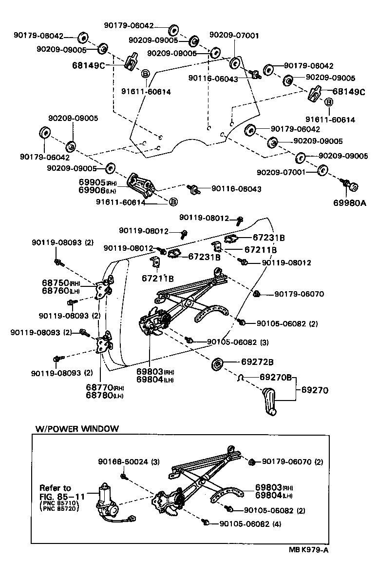 69840-32050 REGULATOR SUB-ASSY, REAR DOOR WINDOW, LH product image