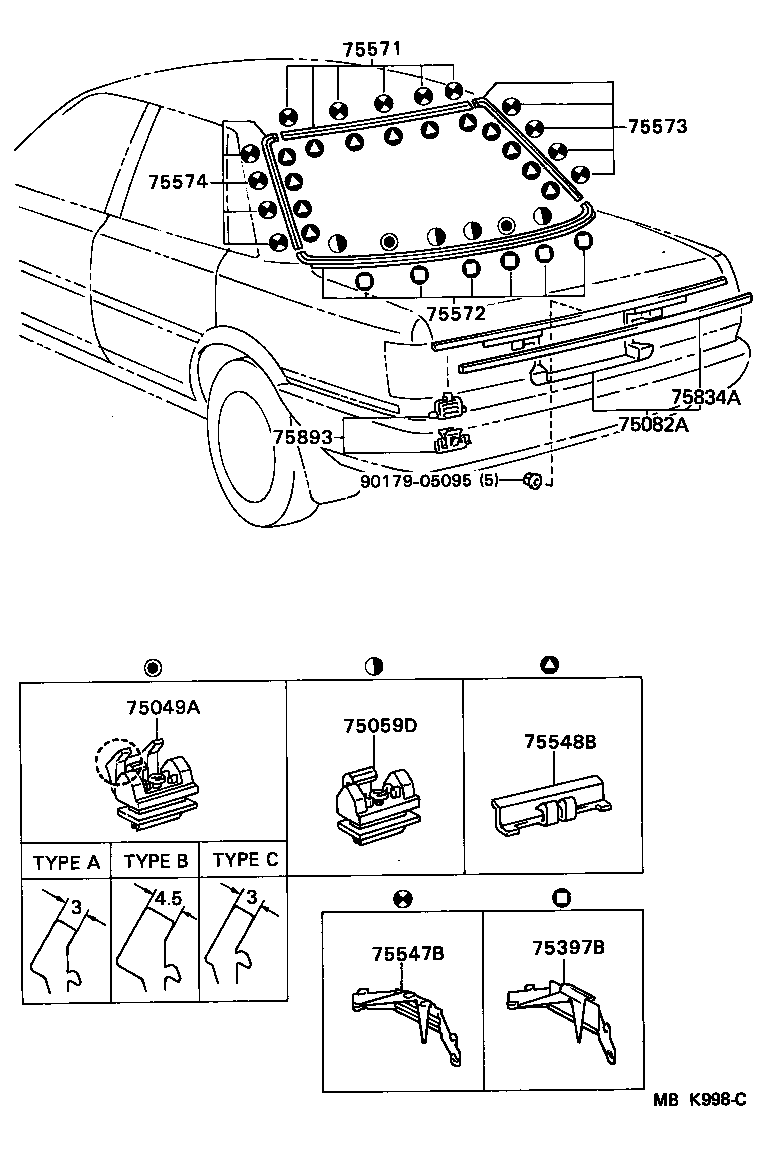 Toyota 75502-32010 MOULDING, BACK WINDOW SIDE, LH