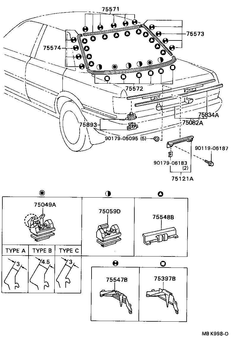 75571-32050 MOULDING, BACK WINDOW, OUTSIDE UPPER product image