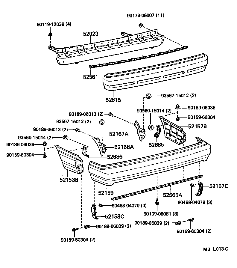Toyota 52685-32020 SUPPORT, REAR BUMPER SIDE, NO.3 RH