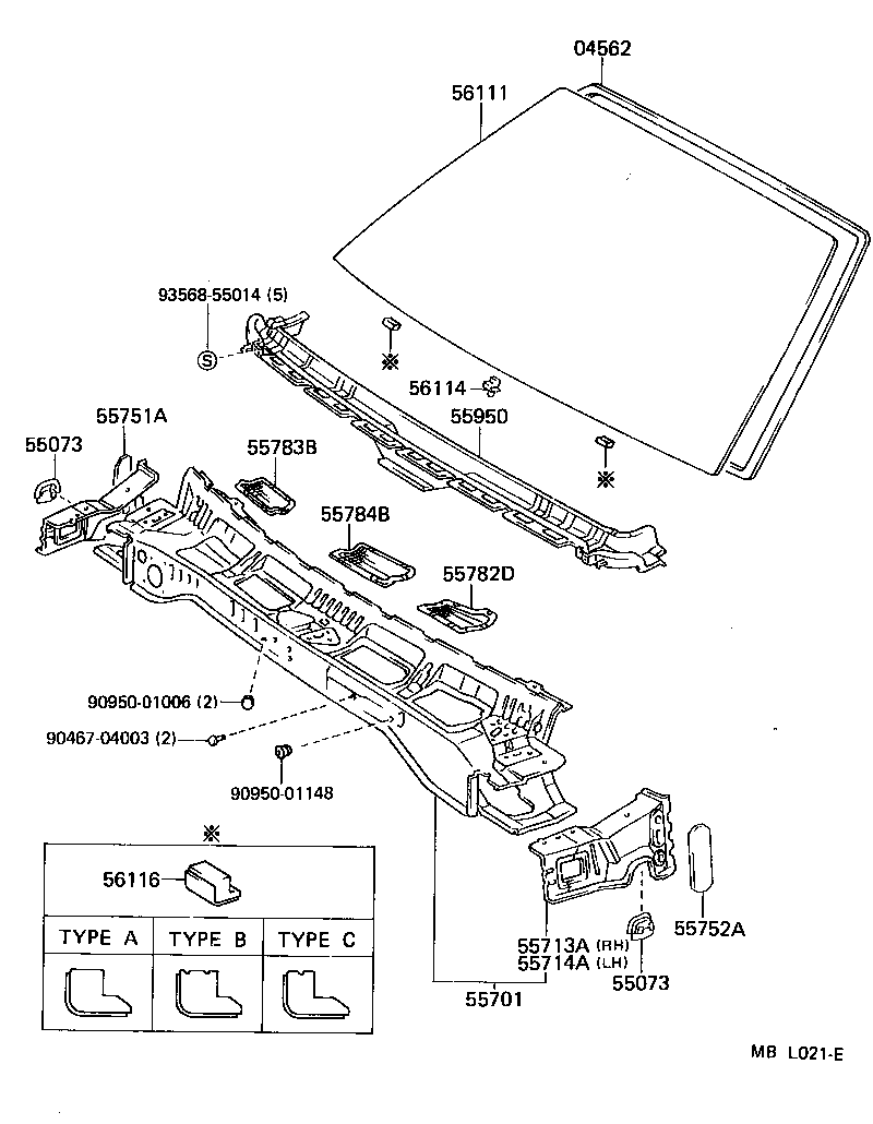 Toyota 56116-32040 SPACER, WINDSHIELD GLASS