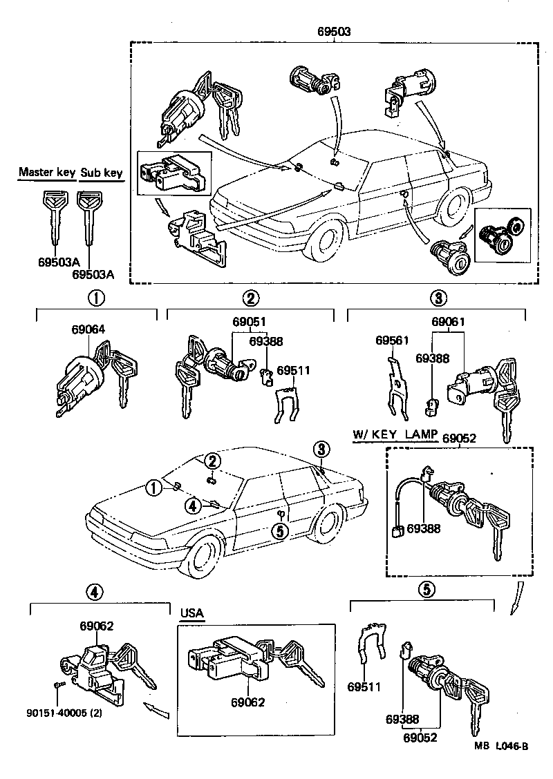 Toyota 69005-32280 CYLINDER SET, LOCK