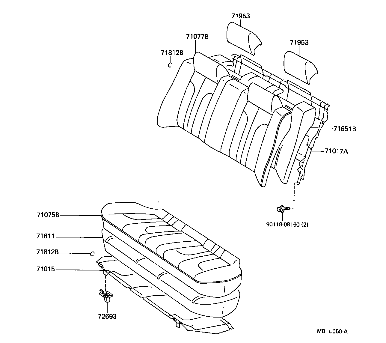 Toyota 71305-32030 HINGE SUB-ASSY, REAR SEAT BACK, CENTER