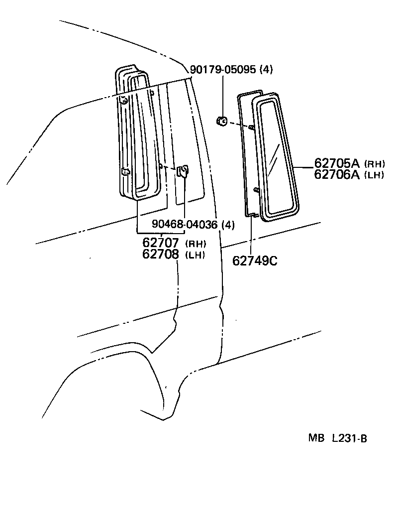 62706-95704 FRAME SUB-ASSY, QUARTER WINDOW, LH product image