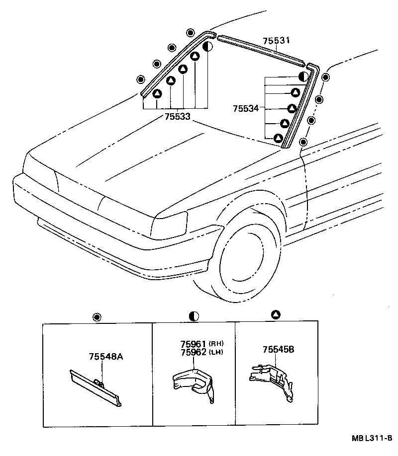 Toyota 75531-32030 MOULDING, WINDSHIELD, OUTER UPPER