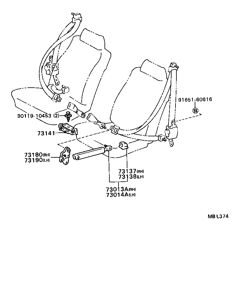 73380-32160 BELT ASSY, REAR SEAT 3 POINT TYPE, INNER, RH product image
