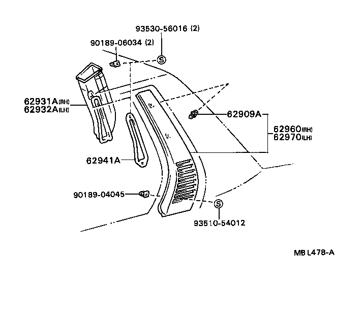 62941-20040 RETAINER, QUARTER VENT DUCT product image