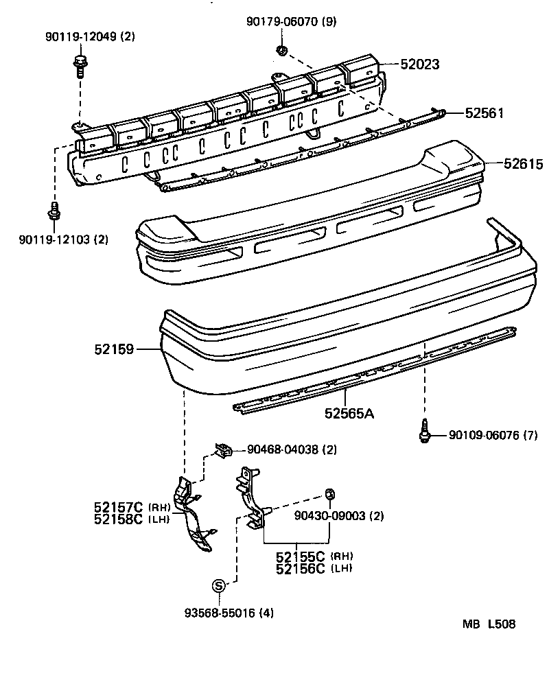 52155-16100 SUPPORT, REAR BUMPER SIDE, NO.1 RH product image